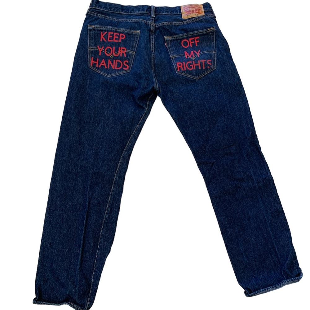 Levis 501 with political statement one of a kind